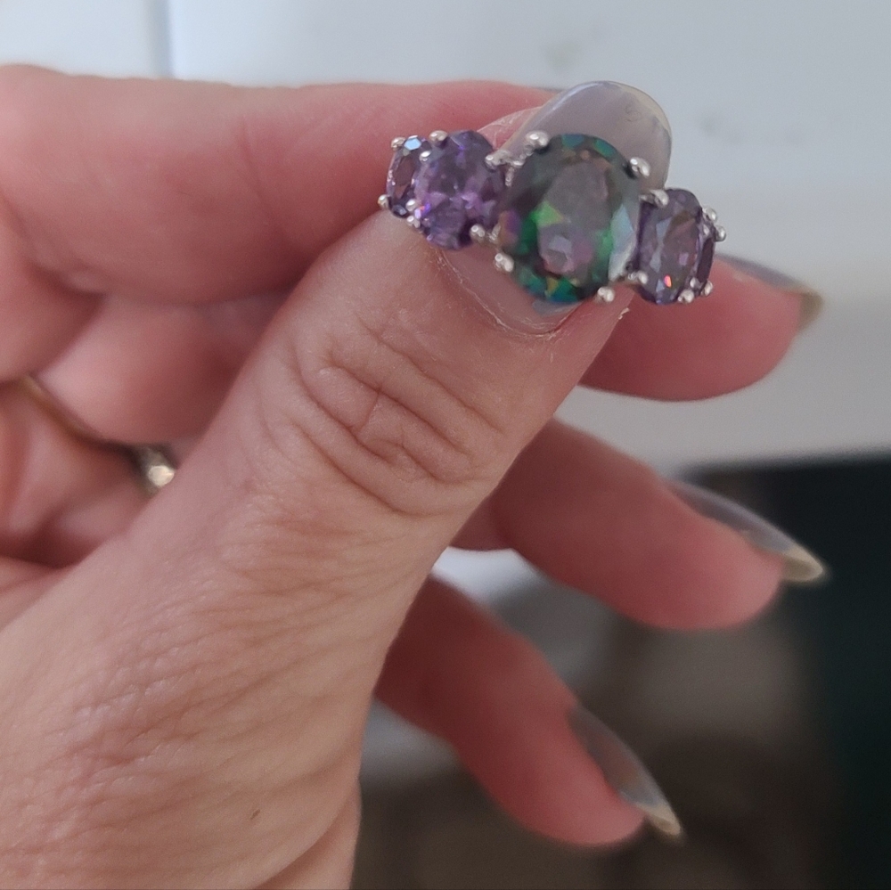 Womens Silver Faux Gemstone Ring Sz 6